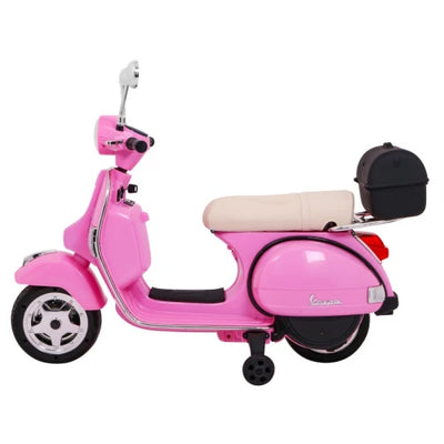 Mota Elétrica para Criança VESPA PIAGGIO 12v Rosa c/ RODAS DE BORRACHA & ASSENTO EM PELE
