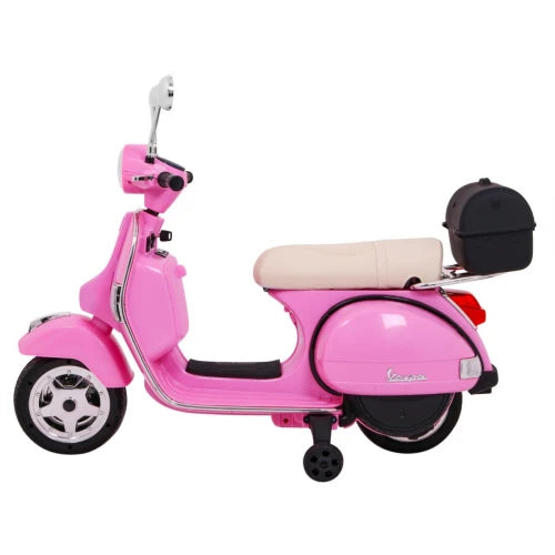 Mota Elétrica para Criança VESPA PIAGGIO 12v Rosa c/ RODAS DE BORRACHA & ASSENTO EM PELE