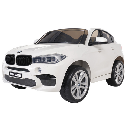 Carro elétrico para criança BMW X6M 12v Branco 2 Lugares c/ RODAS DE BORRACHA & ASSENTO EM PELE