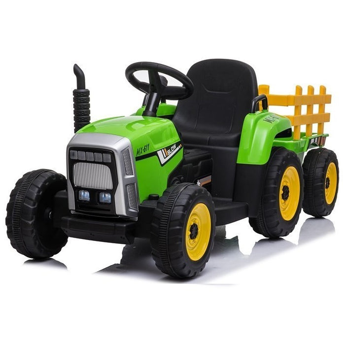 Trator Elétrico para Criança com Atrelado 12v Verde c/ RODAS DE BORRACHA & ASSENTO EM PELE ECOLÓGICA