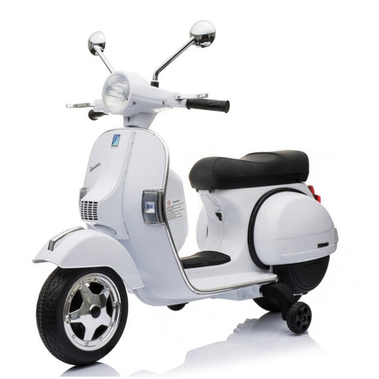 Mota Elétrica para Criança VESPA PIAGGIO 12v Branca c/ RODAS DE BORRACHA & ASSENTO EM PELE