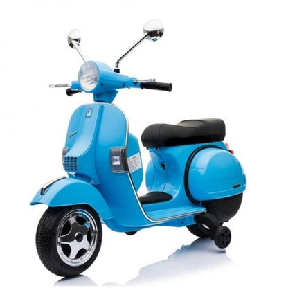 Mota Elétrica para Criança VESPA PIAGGIO 12v Azul c/ RODAS DE BORRACHA & ASSENTO EM PELE