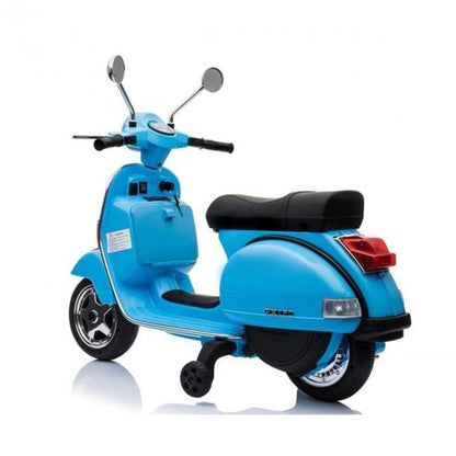 Mota Elétrica para Criança VESPA PIAGGIO 12v Azul c/ RODAS DE BORRACHA & ASSENTO EM PELE