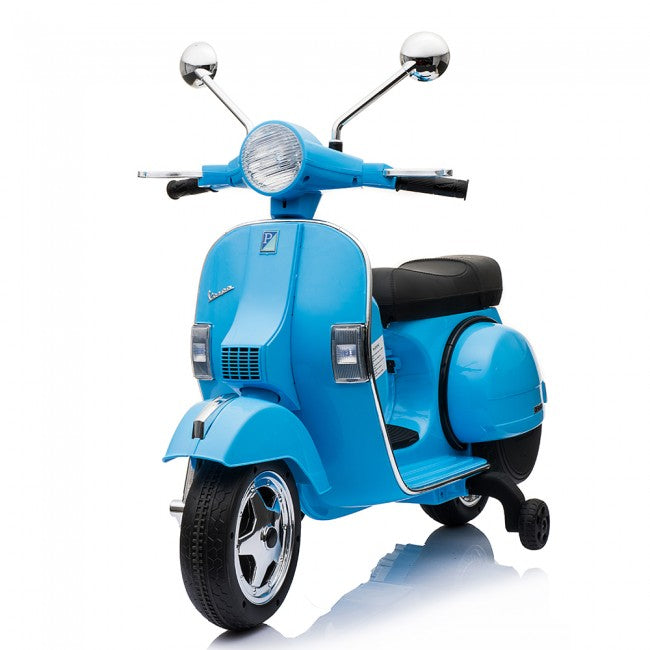 Mota Elétrica para Criança VESPA PIAGGIO 12v Azul c/ RODAS DE BORRACHA & ASSENTO EM PELE ECOLÓGICA